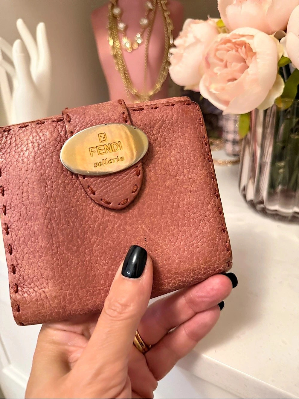 Fendi Selleria Bifold Wallet Pink Leather